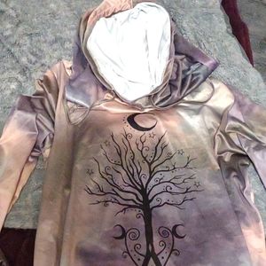 Drape neck witchy print hooded jacket